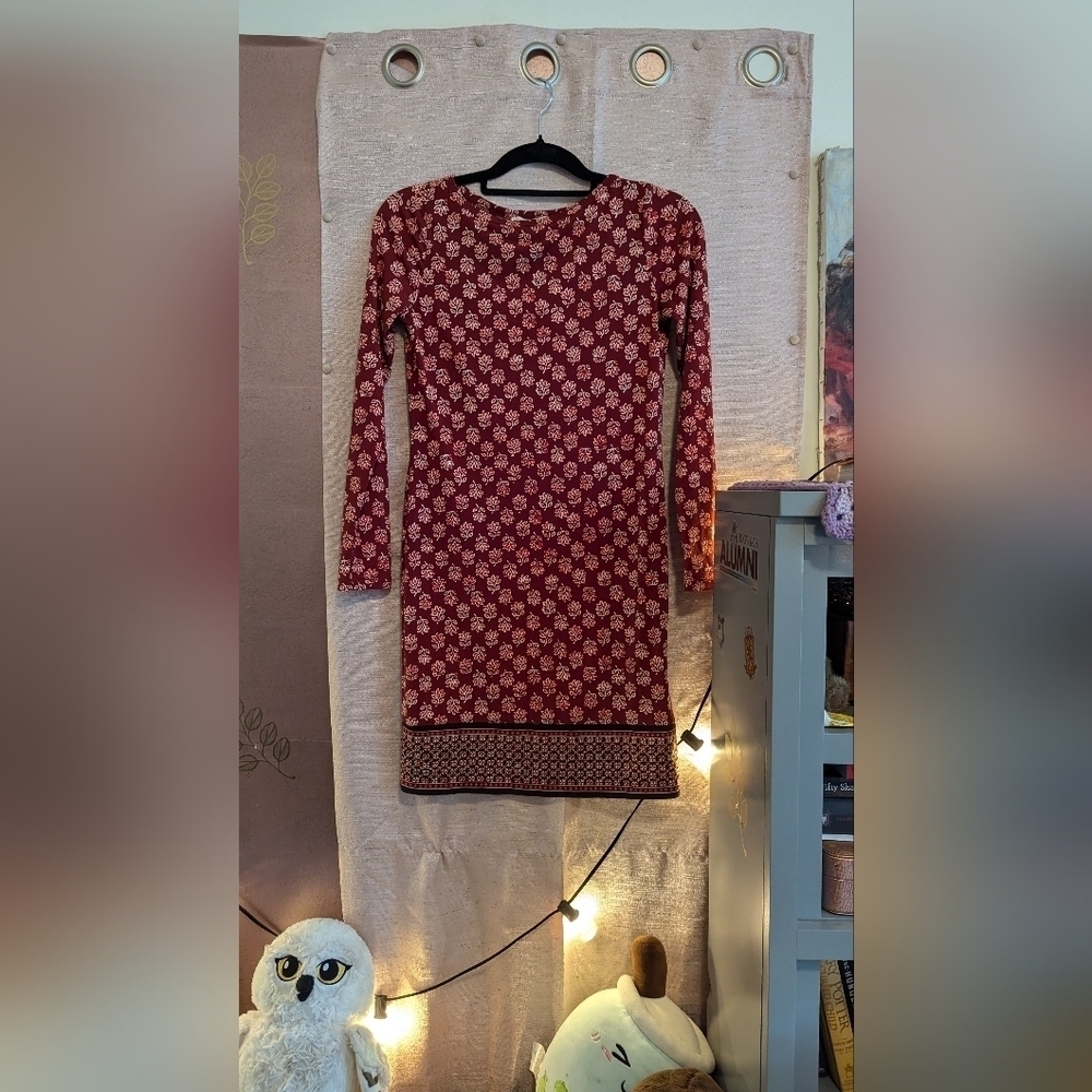 Michael Kors XXS‎ Dress Long Sleeve Burgundy Floral Print Mini
